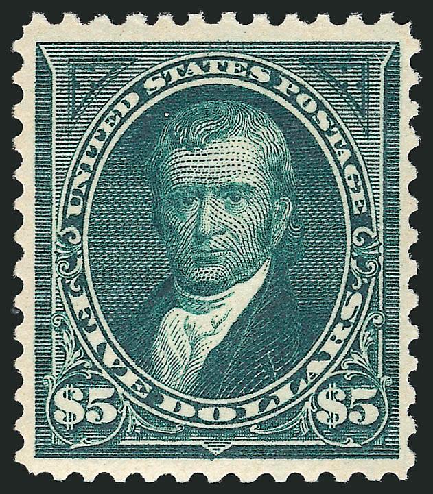 $5.00 Dark Green (278).> Mint N.H., deep rich color and sharp proof-like impression, well-balanced margins, most recent certificate notes reperfed at left, Extremely Fine appearance, with 1999 and 2007 P.F.
certificates, the former stating that it i