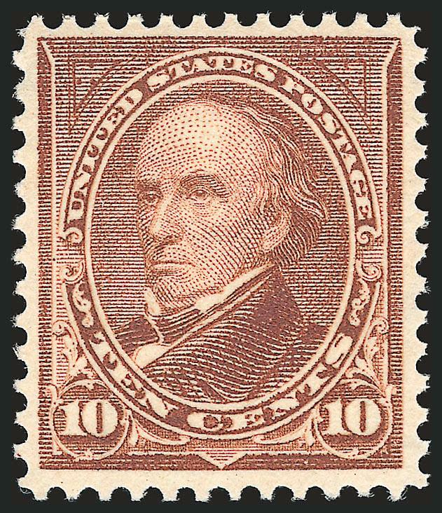 10c Brown, Ty. I (282C).> Original gum, barest trace of hinging, deep rich color and proof-like impression, well-proportioned margins, fresh and Very Fine, with copy of 1988 P.F. and 2007 P.S.E. certificates
(F-VF 75 SMQ $100.00 as 70, $205.00 as 80