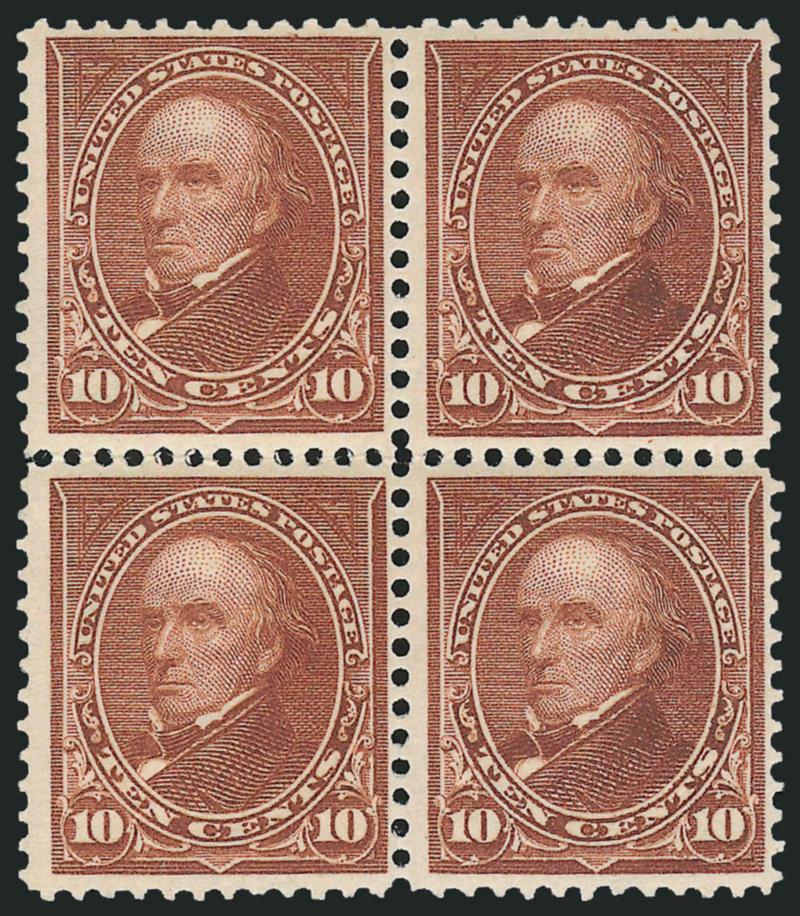 10c Brown, Ty. I (282C).> Block of four, top pair Mint N.H., bottom pair lightly hinged, remarkably rich color, Fine-Very Fine, Scott Retail as singles (two Mint N.H.)