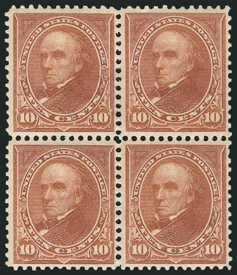 10c Orange Brown, Ty. II (283).> Block of four, original gum, well-centered, bright and fresh, Fine-Very Fine