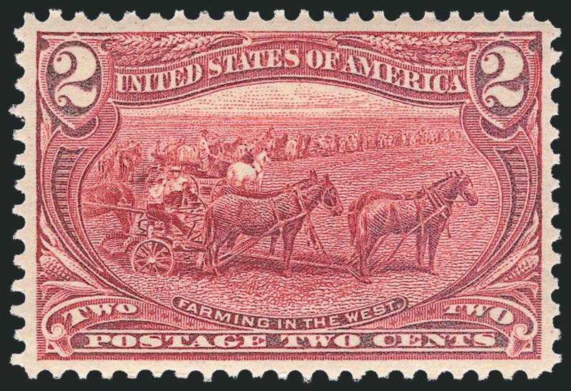 2c Trans-Mississippi (286).> Mint N.H., brilliant color, choice centering, fresh and Extremely Fine, a beautiful stamp, with 2007 P.S.E. certificate (XF-Superb 95 SMQ $1,050.00)