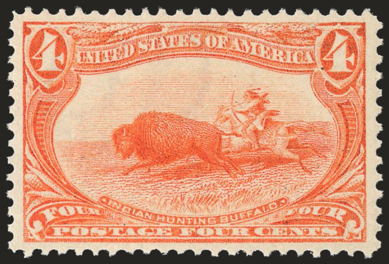 4c Trans-Mississippi (287).> Mint N.H., beautiful margins and centering, attractive delicate color, Extremely Fine, with 2008 P.S.E. certificate (XF 90 SMQ $1,250.00)