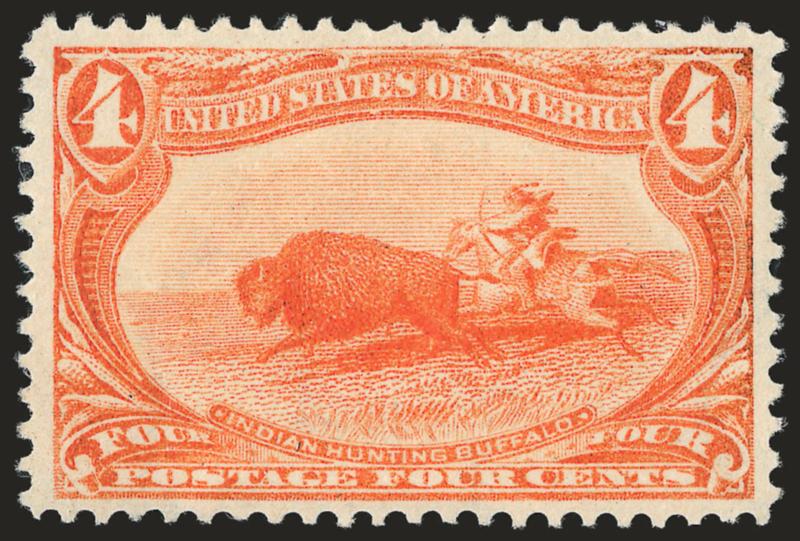 4c Trans-Mississippi (287).> Mint N.H., beautiful margins and attractively centered, vivid color, Very Fine and choice, with 1999 P.F. and 2007 P.S.E. certificates (VF-XF 85 SMQ $700.00)