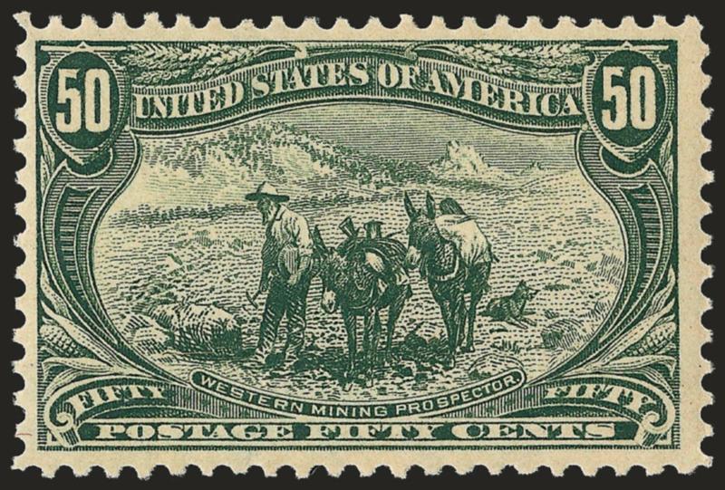 50c Trans-Mississippi (291).> Mint N.H., gorgeous color, Fine, with 2007 P.S.E. certificate for horizontal pair (right stamp)