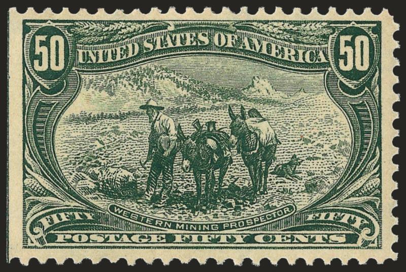 50c Trans-Mississippi (291).> Mint N.H., nicely centered, natural s.e. at left, Fine and attractive, with photocopy of 2007 P.S.E. certificate for horizontal pair (left stamp)