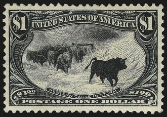 50c, $1.00 Trans-Mississippi (291-292).> 50c unused (regummed), reperfed at left, $1.00 disturbed original gum, small thin spot, Extremely Fine appearance