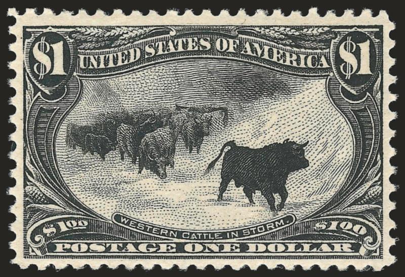 $1.00 Trans-Mississippi (292).> Mint N.H., well-centered, wonderfully fresh with strong intense impression<><>^VERY FINE. A BEAUTIFULLY-CENTERED MINT NEVER-HINGED $1.00 TRANS-MISSISSIPPI.^<><>With 1986 and 2001
P.F. certificates