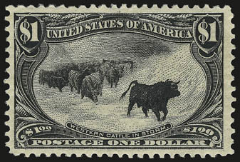 $1.00, $2.00 Trans-Mississippi (292-293).> Original gum, former attractively centered, light corner crease, Very Fine appearance latter with top plate no. 613 (partially separated), perfs barely in at
top
