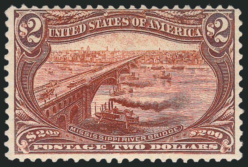 $2.00 Trans-Mississippi (293).> Original gum, bright color, tiny thin speck at top left, appears Fine