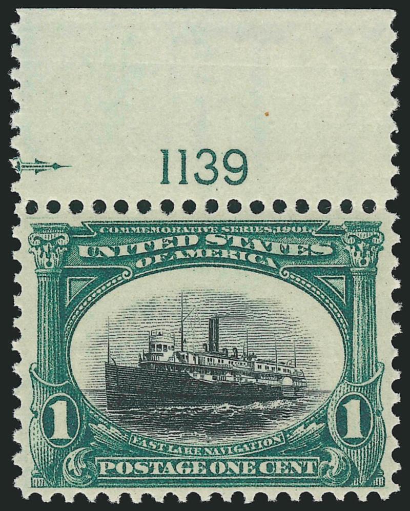 1c Pan-American (294).> Mint N.H. with <top plate no. selvage,> perfectly centered, fresh and Extremely Fine, with 2006 P.S.E. certificate