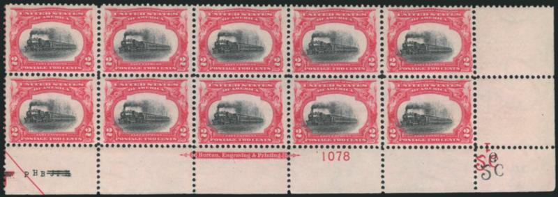 2c Pan-American (295).> Bottom right corner block of ten with imprint and plate no. 1078, denomination marker in corner selvage and half arrow and plate initials at left, gorgeous centering and bright fresh
color, Extremely Fine