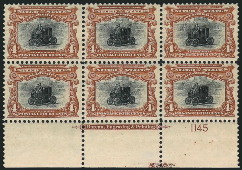 4c Pan-American (296).> Bottom imprint and plate no. 1145 block of six, lightly hinged at top only, Fine-Very Fine