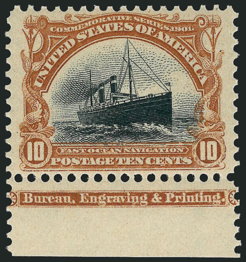 10c Pan-American (299).> Mint N.H. with <part imprint> at bottom, brilliant colors, Very Fine and choice, with 2006 P.S.E. certificate
