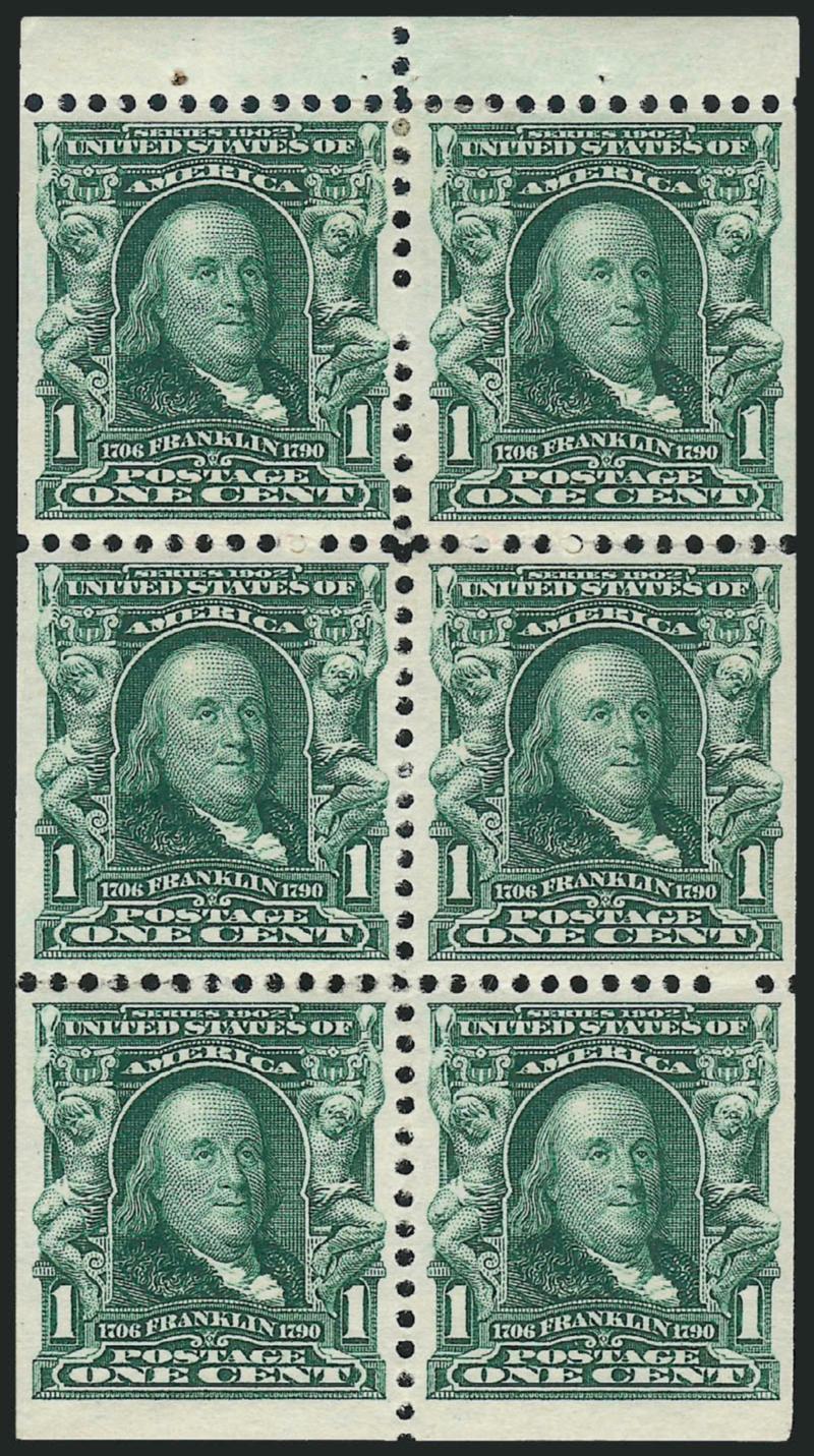 1c Blue Green, Booklet Pane of Six (300b).> Lightly hinged, rich color, choice centering, Very Fine