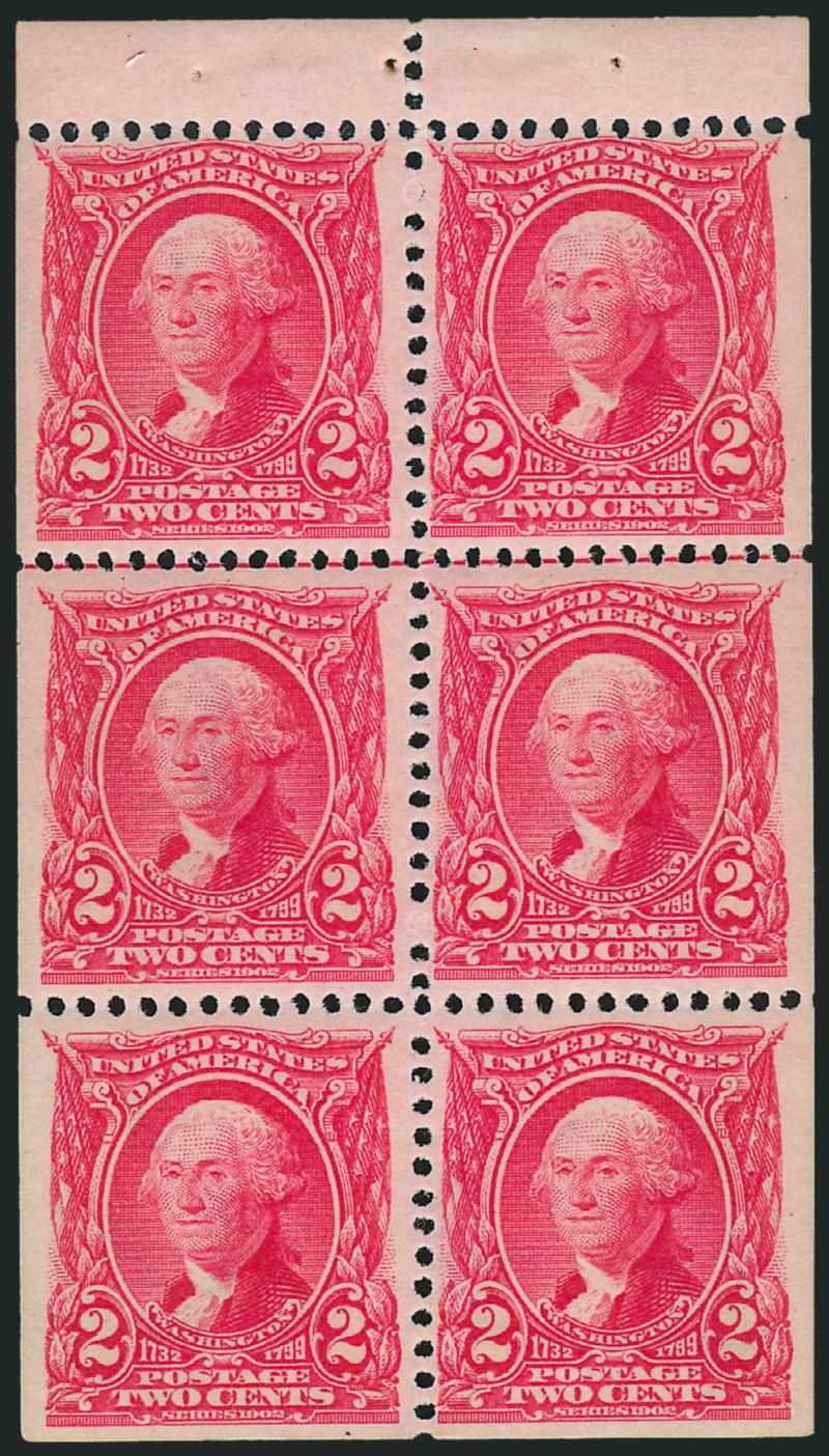 2c Carmine, Booklet Pane of Six (301c).> Mint N.H. from Position E, brilliant color, well-balanced margins, Very Fine and choice