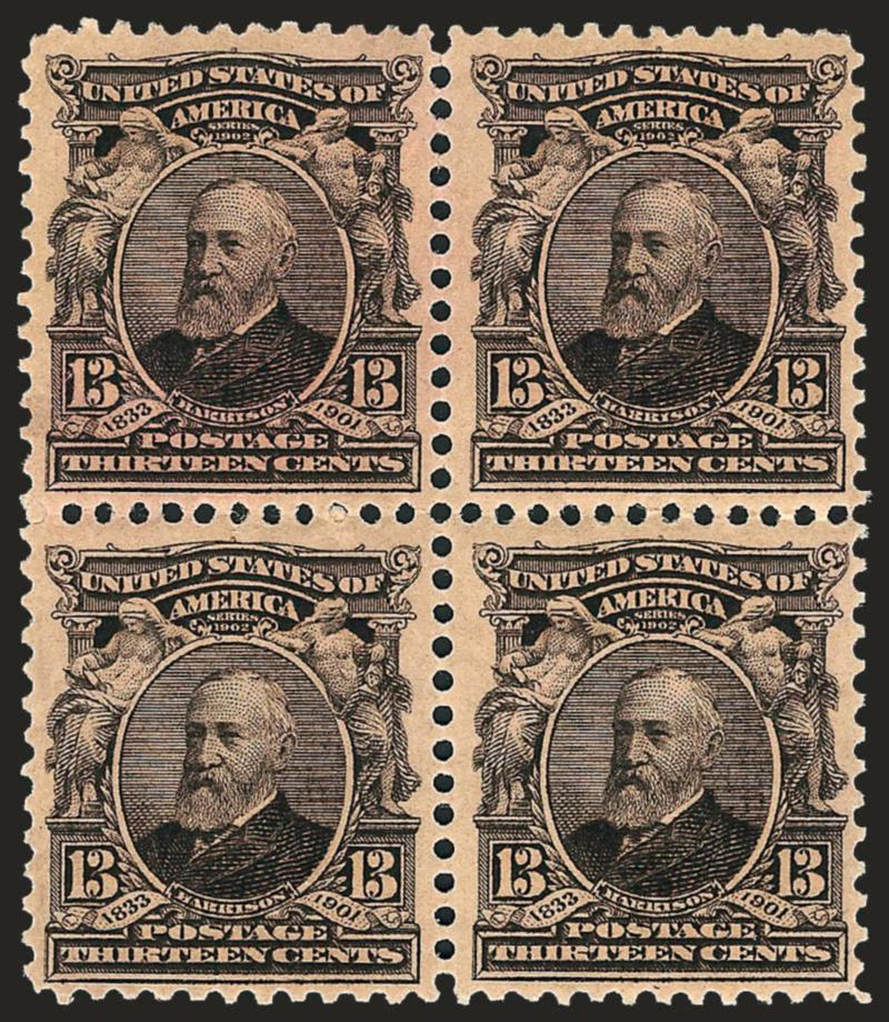 13c Purple Black (308).> Mint N.H. block of four, choice dark shade, Fine-Very Fine