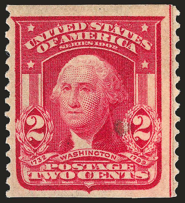 2c Carmine, Coil (322).> Guide line at right with paste-up tab beneath, wide margins other sides, old-time stamp dealers handstamp guarantee bleeds thru to front, otherwise Very Fine, with photocopy of 1994
P.F. certificate for pair (right stamp)