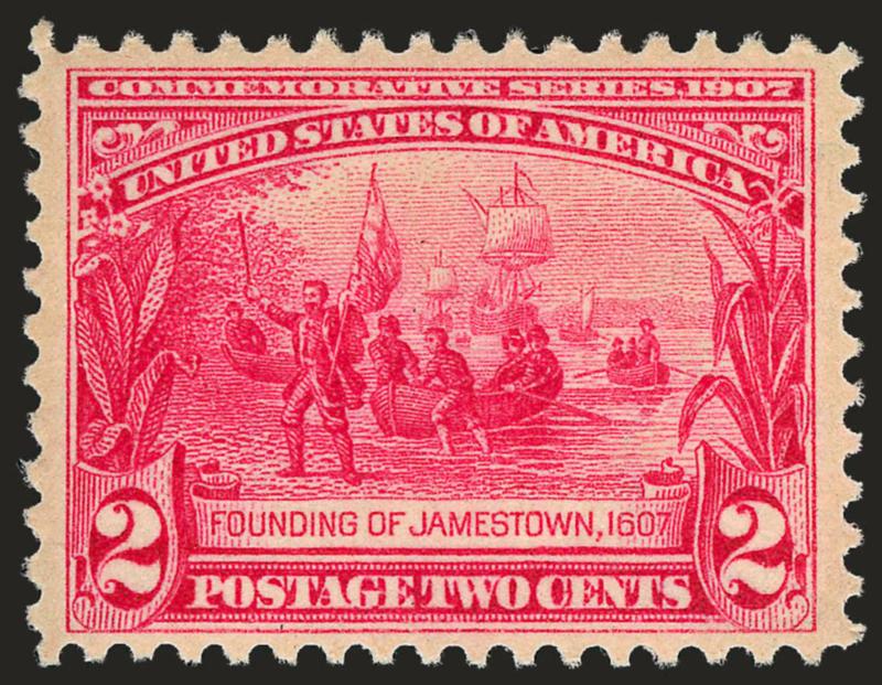 2c Jamestown (329).> Mint N.H., Jumbo margins which are rarely seen on this issue, bright and crisp, Extremely Fine Gem, with 2008 P.S.E. certificate (XF 90 Jumbo SMQ $280.00 as 90, $1,000.00 as 95)