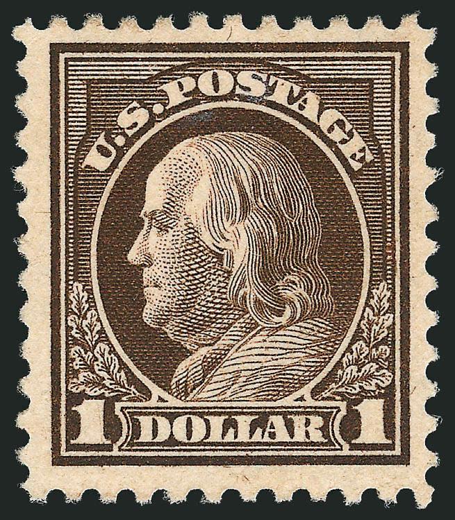 $1.00 Deep Brown (518b).> Lightly hinged, intense shade which is distinctly different from the normal No. 518 color, unusually wide margins for this difficult issue, Very Fine and choice, with 1987 P.F.
certificate