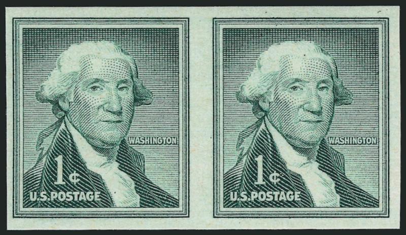 1c Washington Coil, Imperforate (1054b).> Mint N.H. pair, bright color, large margins to full, Very Fine, scarce