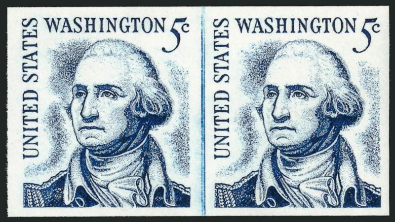 5c Washington Coil, Imperforate (1304Cd).> Mint N.H. joint line pair, large margins, radiant color, Very Fine and choice, exceedingly scarce as a joint line pair