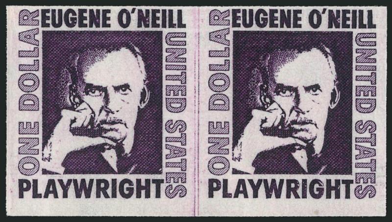 $1.00 Eugene ONeill Coil, Imperforate (1305Cd).> Mint N.H. joint line pair, deep rich color, fresh and Fine, exceedingly rare joint line pair, only 50 pairs in total are believed to exist and of these very few
can be joint line pairs