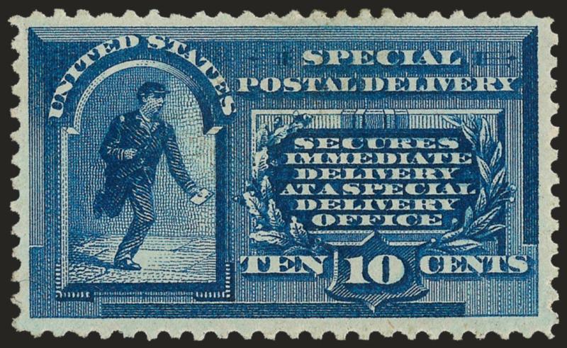 10c Blue, Special Delivery (E1).> Original gum, barest trace of hinging, well-centered, fresh, beautiful color, Very Fine, with 2008 P.S.E. certificate