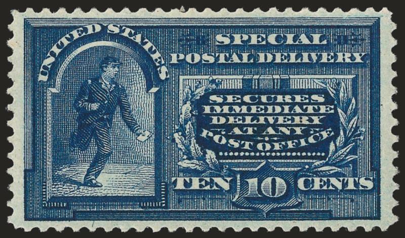 10c Blue, Special Delivery (E4).> Original gum, imperceptibly hinged if at all, exceptionally well-centered, wide side margins, Very Fine, with 2007 P.S.E. certificate (VF 80 SMQ $800.00)
