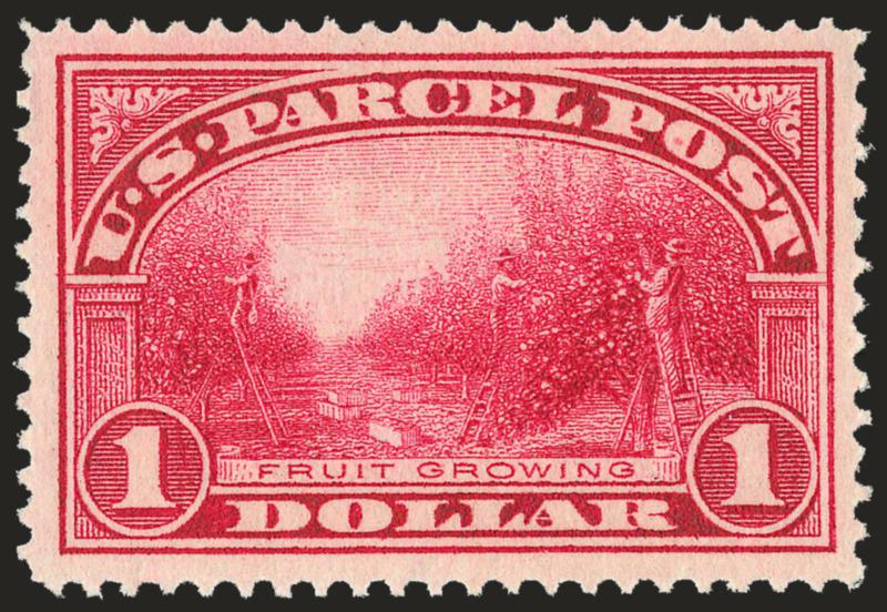 $1.00 Parcel Post (Q12).> Outstanding margins and centering, beautiful Carmine shade, lightly hinged, Extremely Fine, with 2008 P.S.E. certificate (XF 90 SMQ $510.00)