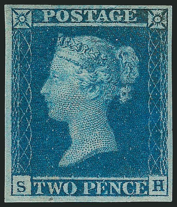 GREAT BRITAIN, 1841, 2p Blue (4 SG 14).> S-H, original gum, ample to large margins, bright color, Very Fine, with 1991 P.F. certificate, SG £3,250