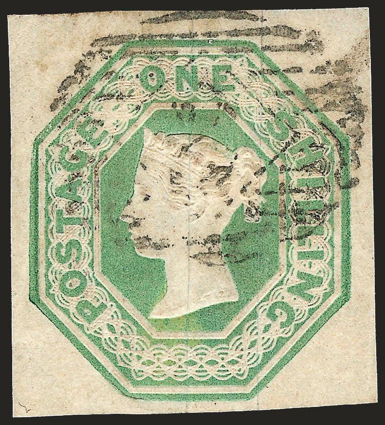 GREAT BRITAIN, 1847, 1sh Green (5 SG 54).> Remarkably large to huge margins, numeral 2 oval grid cancel, Extremely Fine, SG £750