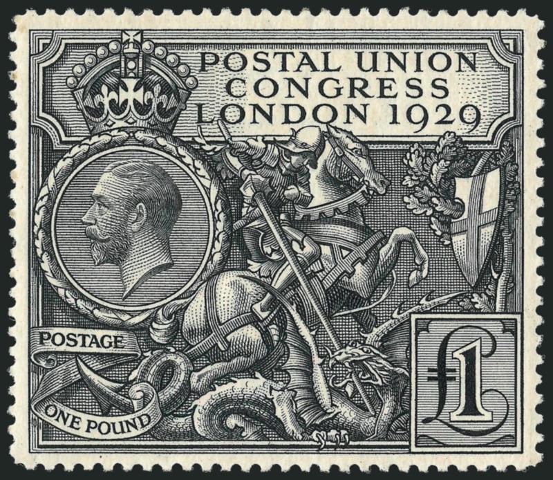 GREAT BRITAIN, 1929, £1 Black, Postal Congress (209 SG 438).> Lightly hinged and beautifully centered, Extremely Fine, SG £750