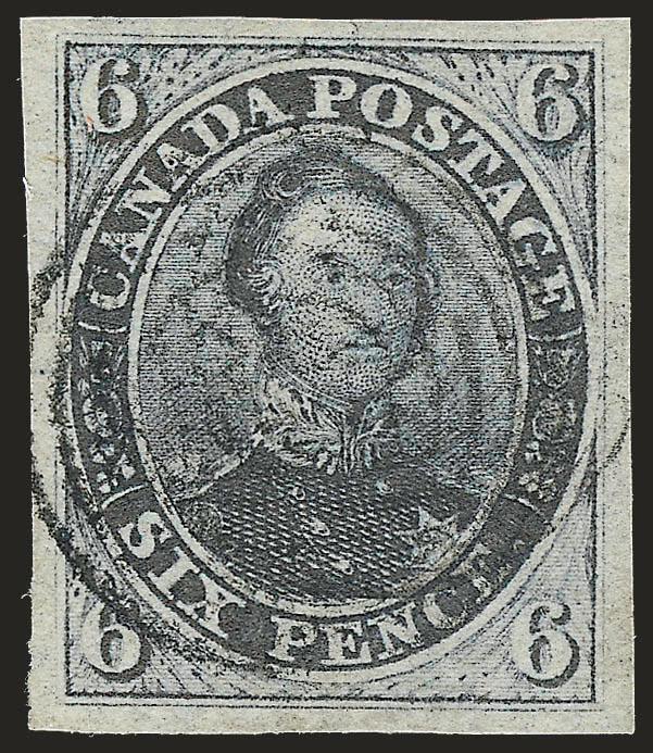 CANADA, 1851, 6p Slate Violet (2).> Large to huge margins, strong color, neat target cancel, Extremely Fine Gem, signed Holcombe and with his 1987 photo certificate