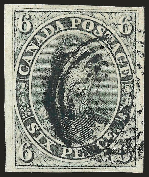 CANADA, 1855, 6p Slate Gray, Wove (5).> Ample to huge margins, attractive color, seven-ring target cancel, Extremely Fine