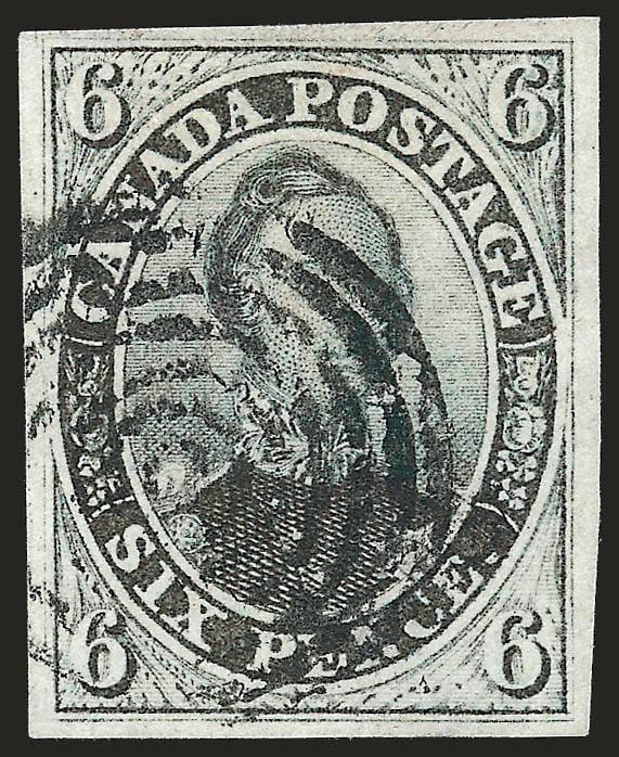 CANADA, 1855, 6p Slate Gray, Wove (5).> Ample to very large margins, fresh color, seven-ring target cancel, Very Fine and choice