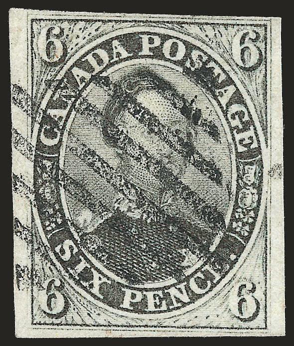 CANADA, 1855, 6p Slate Gray, Wove (5).> Clear to very large margins, beautiful clear impression, bold square grid cancel, Very Fine