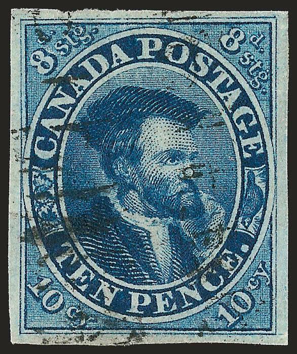 CANADA, 1855, 10p Blue (7).> Margins all around, attractive color, part circular datestamp, Very Fine