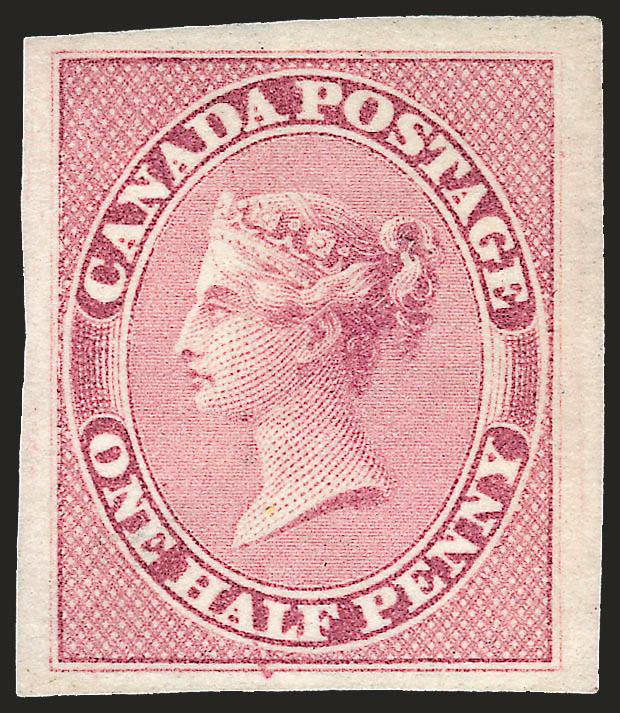 CANADA, 1857, -12p Rose (8).> Unused (no gum), possibly traces of original gum, large to mostly huge margins, vivid color, Extremely Fine, Scott Retail as original gum
