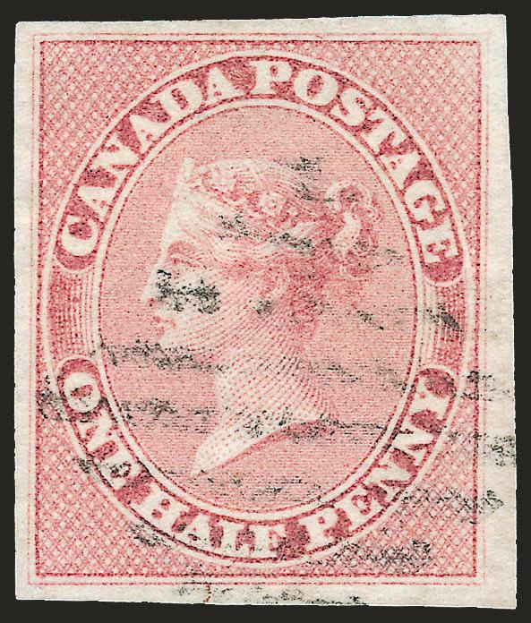 CANADA, 1857, -12p Rose (8).> Large to huge margins, lovely pastel color and light grid cancel, Extremely Fine