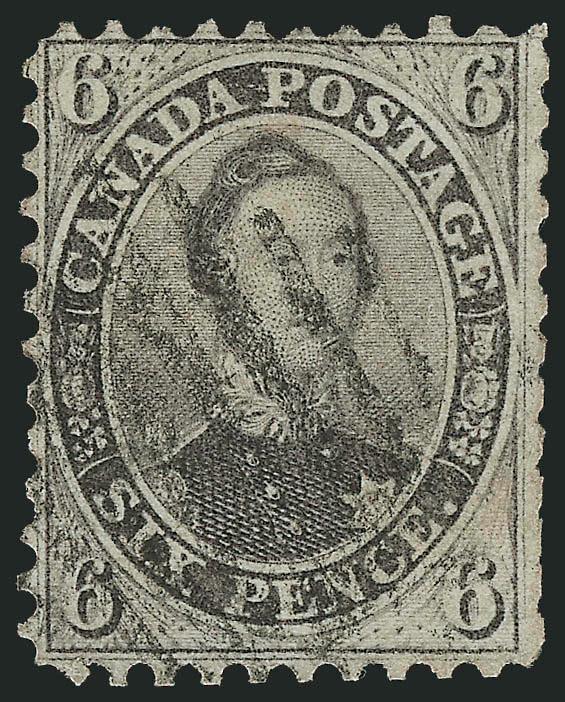 CANADA, 1859, 6p Brown Violet, Perf 12 (13).> Fairly well-centered, square grid cancel, small paper split on back at top, some scissors blunted perfs at right, otherwise Fine, also incl. used No. 11 with filled
thins