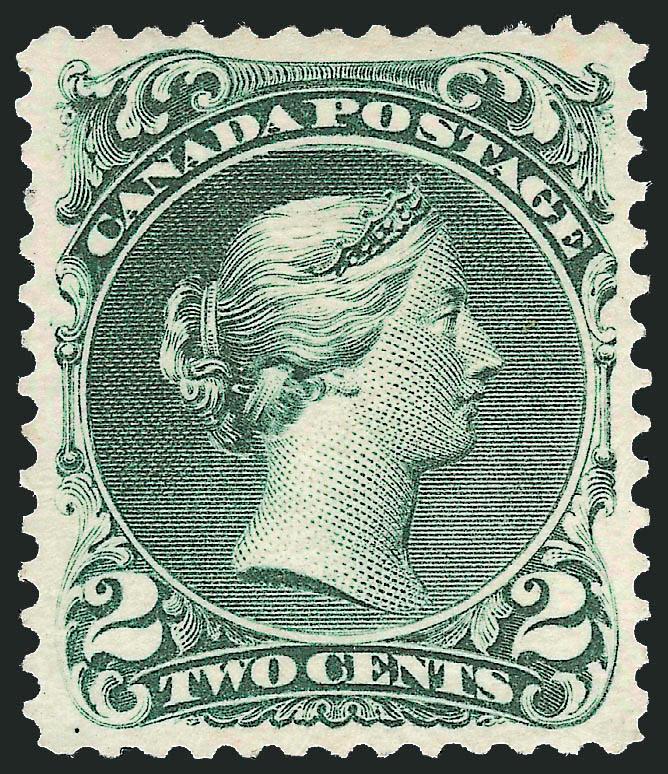 CANADA, 1868, 2c Green (24).> Original gum, minor h.r., exceptionally well-centered, strong dark color, Extremely Fine, with 1991 P.F. certificate