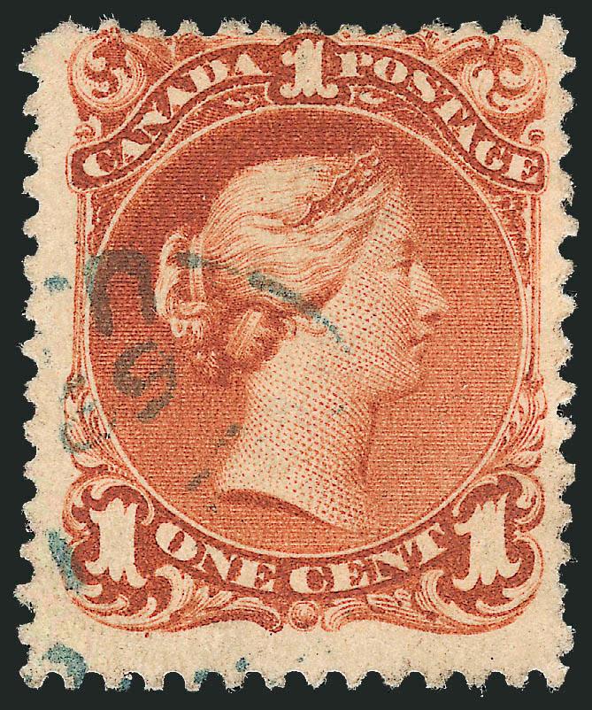 CANADA, 1868, 1c Brown Red, Laid (31).> Fairly well-centered, deep rich color and light circular datestamp, unobtrusive short perf bottom right, rare and seldom-seen variety