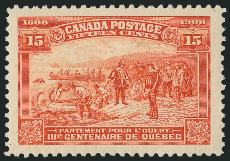 CANADA, 1908, 7c-20c Quebec (100-103).> Wide balanced margins, 10c and 15c exceptionally so, rich colors, Extremely Fine lot