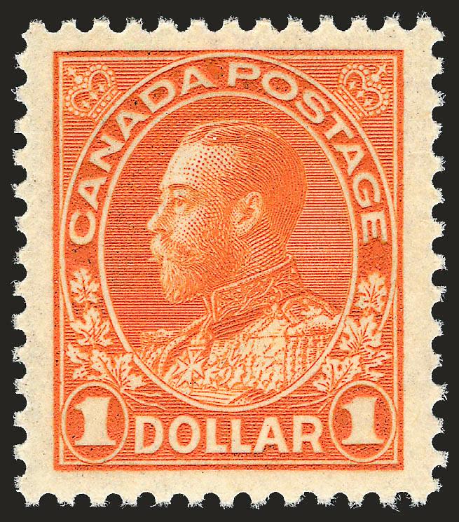 CANADA, 1923, $1.00 Orange (123).> Mint N.H., incredibly wide Jumbo margins, great centering and with fabulous depth of color, Extremely Fine