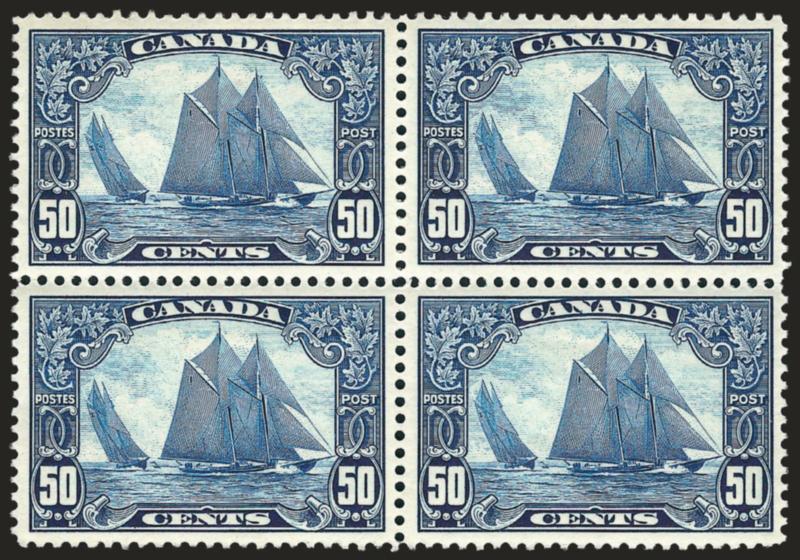 CANADA, 1929, 50c Bluenose (158).> Mint N.H. block of four, very attractively centered, Very Fine-Extremely Fine