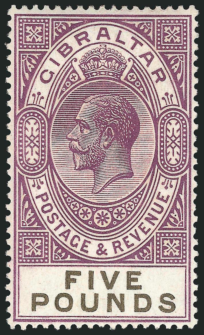 GIBRALTAR, £5 Dull Violet & Black (93 SG 108).> Lightly hinged, well-centered, B.P.A. certificate and choice, signed E. Diena and with his 1987 certificate, SG £1,300