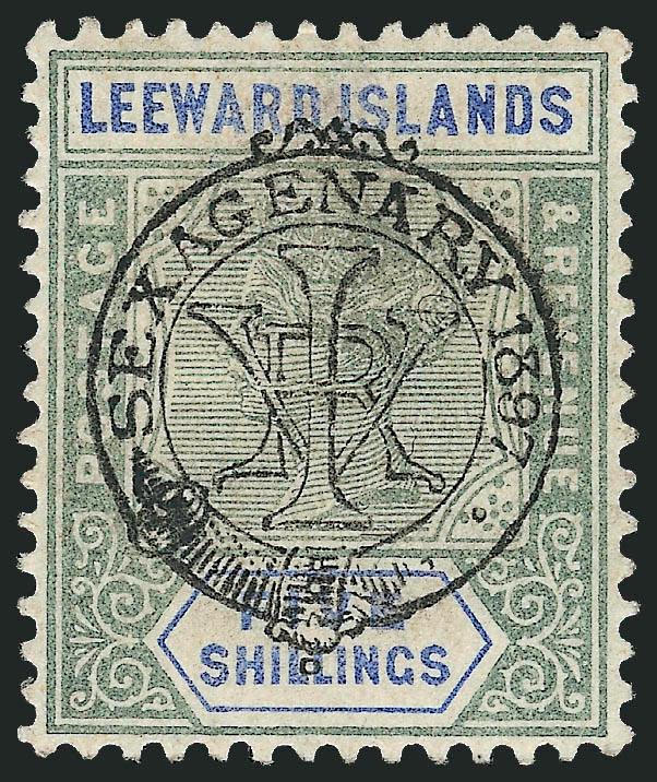 LEEWARD ISLANDS, 1897, 5sh Diamond Jubilee (16 SG 16).> Original gum, essentially perfectly centered, Extremely Fine, with 1994 P.F. certificate, SG £450