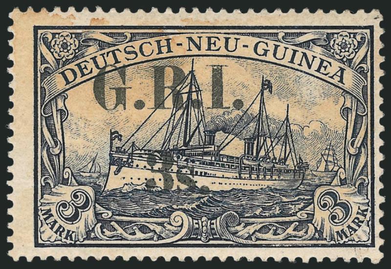NEW BRITAIN, 1914, 3sh on 3m Black Violet, First Setting (14).> Light toning, otherwise Fine