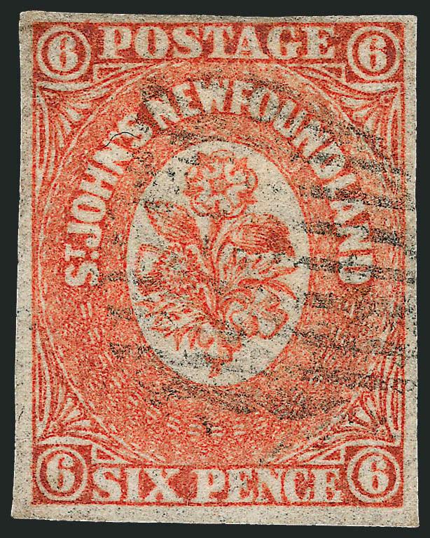 NEWFOUNDLAND, 1860, 6p Orange (13).> Ample to large margins, light grid cancel, Very Fine, with 1962 B.P.A. certificate