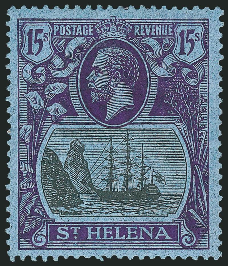 ST. HELENA, 1922-27, 15sh Violet & Black on Blue (94 SG 113).> Lightly hinged, Very Fine, SG £900